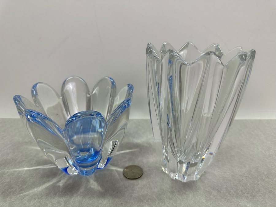 Pair Of Vintage Orrefors Swedish Crystal Vases 4'H & 6'H [Photo 3]