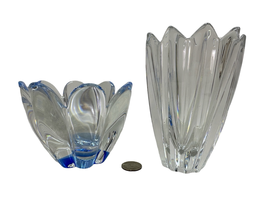 Pair Of Vintage Orrefors Swedish Crystal Vases 4'H & 6'H