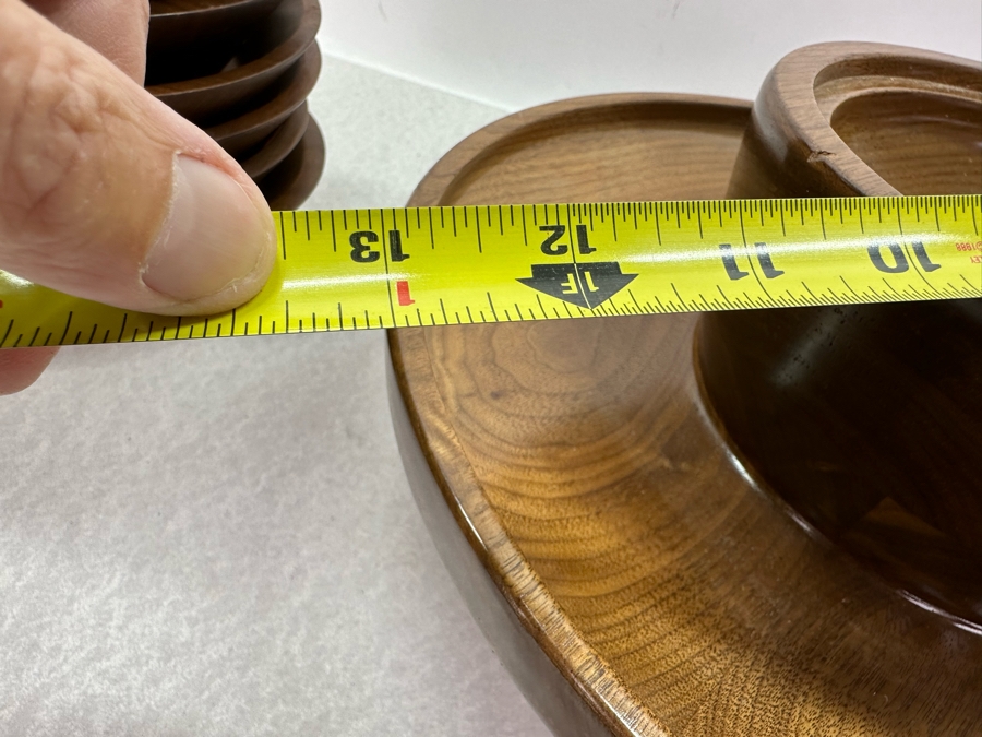Solid American Walnut Artist Signed Turned Serving Bowl 13.5'W Signed With 12 Walnut Bowls 7'W [Photo 10]