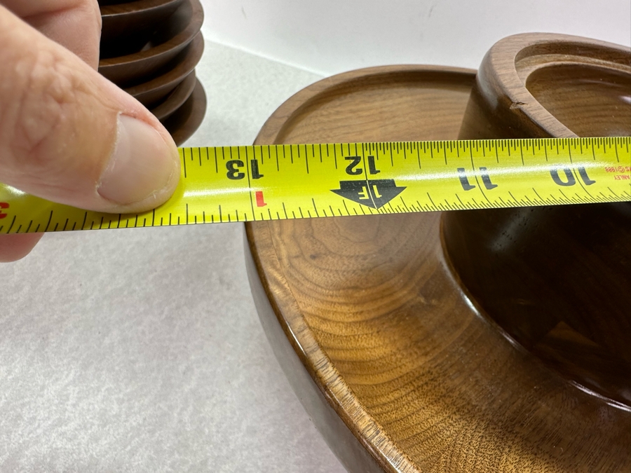 Solid American Walnut Artist Signed Turned Serving Bowl 13.5'W Signed With 12 Walnut Bowls 7'W [Photo 9]