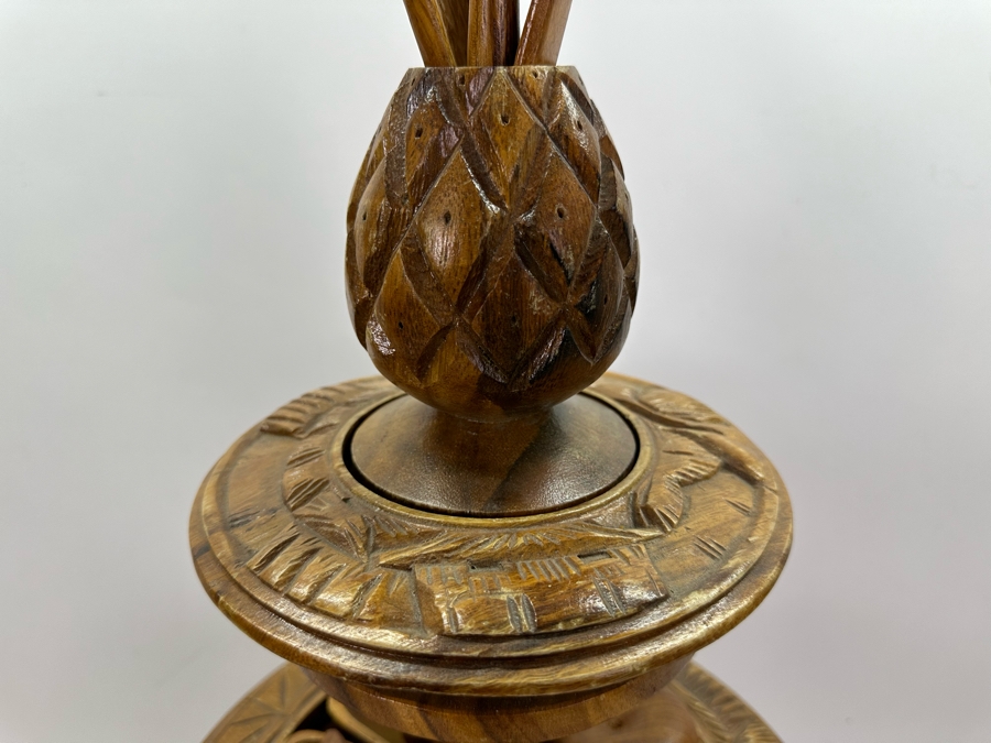 Vintage Acacia House Hawaii Hand Carved Monkey Pod Multi-Tier Lazy Suzan Serving Trays With Carved Wooden Fruit 24'H [Photo 7]