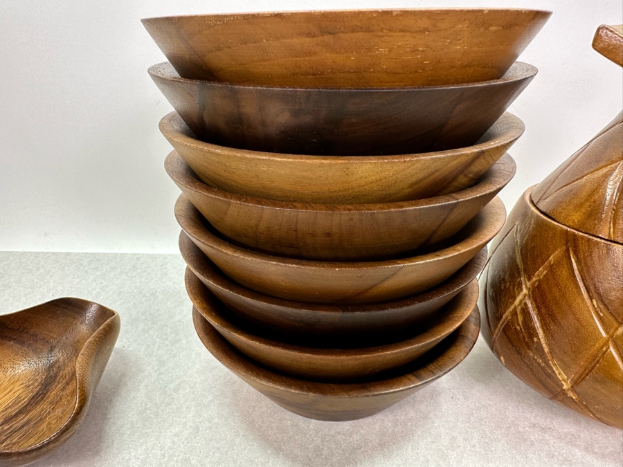 Vintage Wooden Serving Platter & Bowls Plus Wooden Pineapple Jar Monkey Pod [Photo 13]