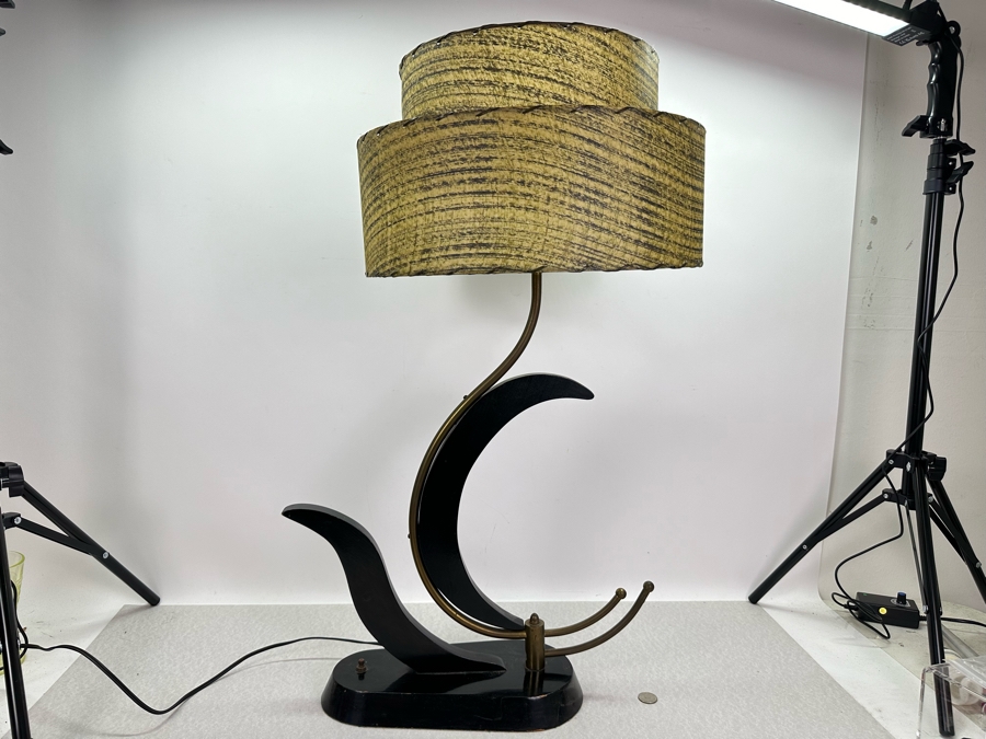 Vintage Mid-Century Modern Atomic Wood & Metal Table Lamp - Needs New Electrical Plug 30'H [Photo 2]