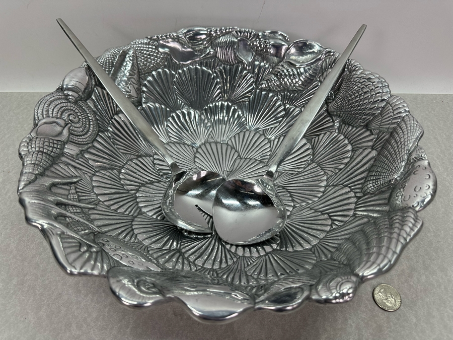 Arthur Court Seashell Metal Bowl 14'W With EKCO Prince Stainless Steel Salad Serving Set [Photo 3]