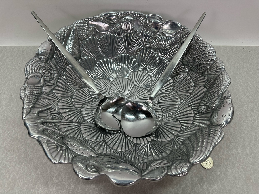 Arthur Court Seashell Metal Bowl 14'W With EKCO Prince Stainless Steel Salad Serving Set [Photo 4]
