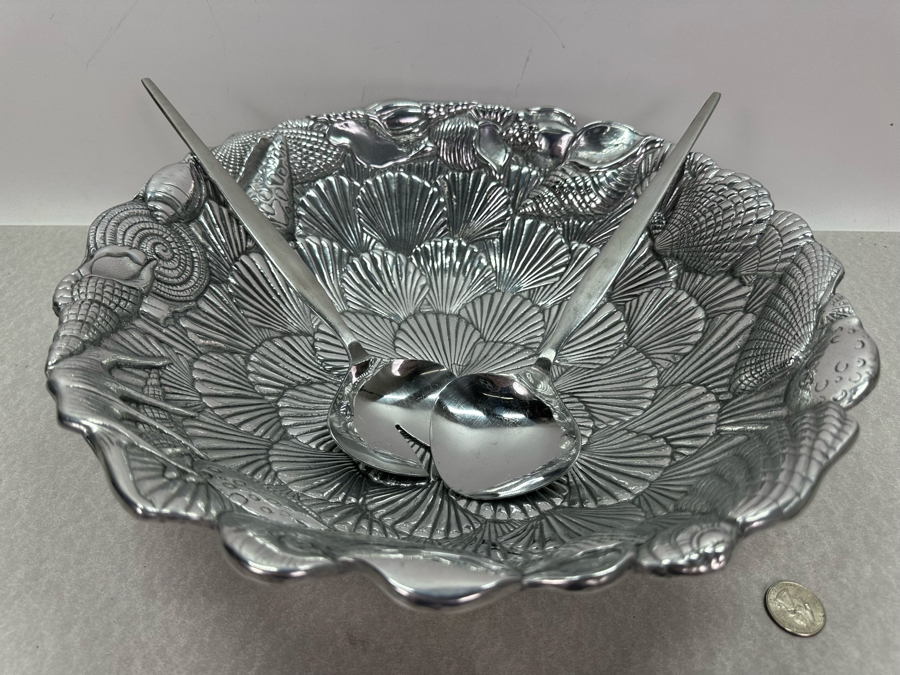 Arthur Court Seashell Metal Bowl 14'W With EKCO Prince Stainless Steel Salad Serving Set [Photo 2]