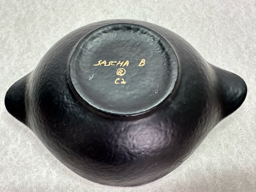 Vintage MCM Sascha B Hand Painted Bowl Gold & Black 7'W X 5.5'D X 2'H [Photo 4]