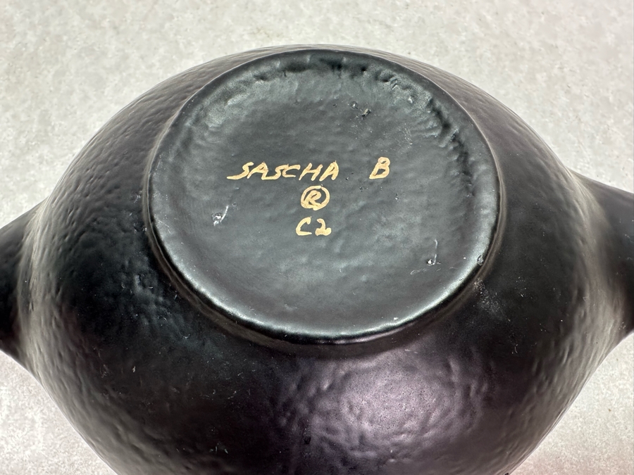 Vintage MCM Sascha B Hand Painted Bowl Gold & Black 7'W X 5.5'D X 2'H [Photo 5]