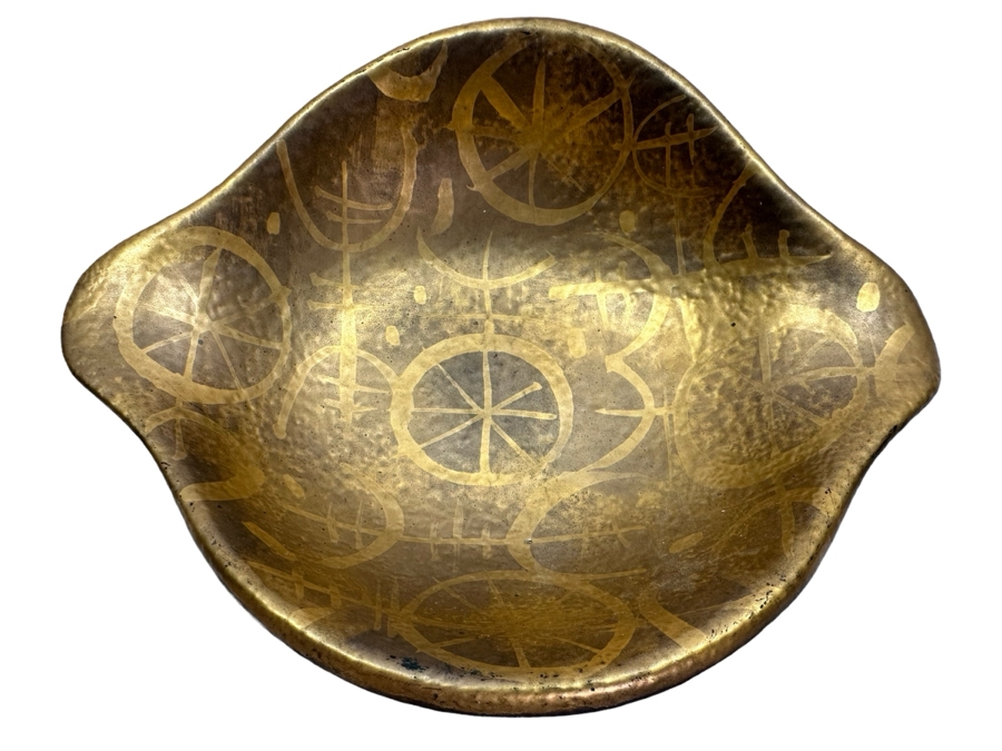Vintage MCM Sascha B Hand Painted Bowl Gold & Black 7'W X 5.5'D X 2'H [Photo 1]