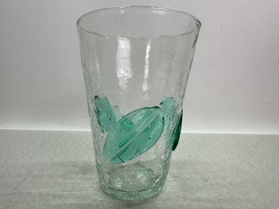 Vintage MCM Hand Blown Blenko Crackle Glass Vase 7.25'H [Photo 2]