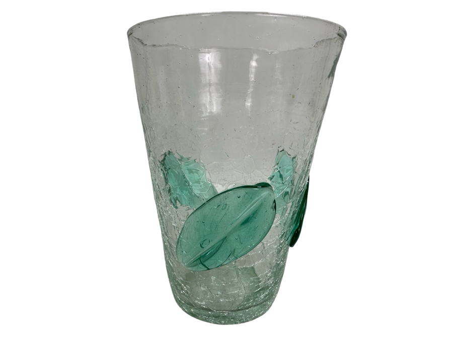 Vintage MCM Hand Blown Blenko Crackle Glass Vase 7.25'H