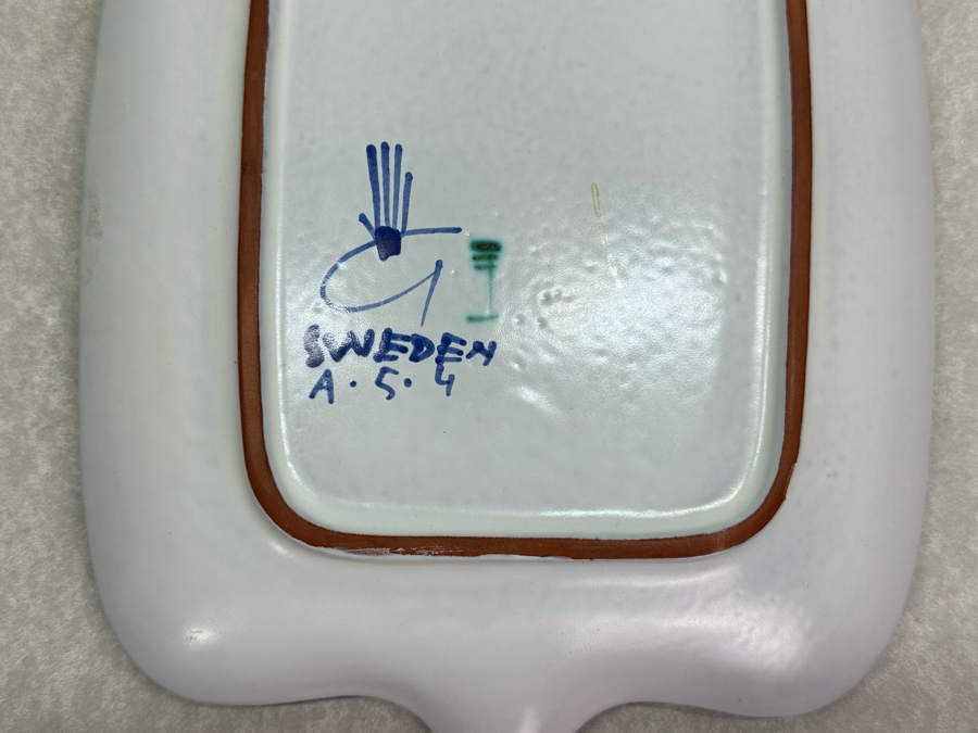 Rare Vintage Hand Painted Faience Cermaic Plate By Stig Lindberg For Gustavsberg Sweden 12' X 8' [Photo 5]