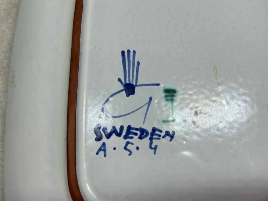 Rare Vintage Hand Painted Faience Cermaic Plate By Stig Lindberg For Gustavsberg Sweden 12' X 8' [Photo 6]