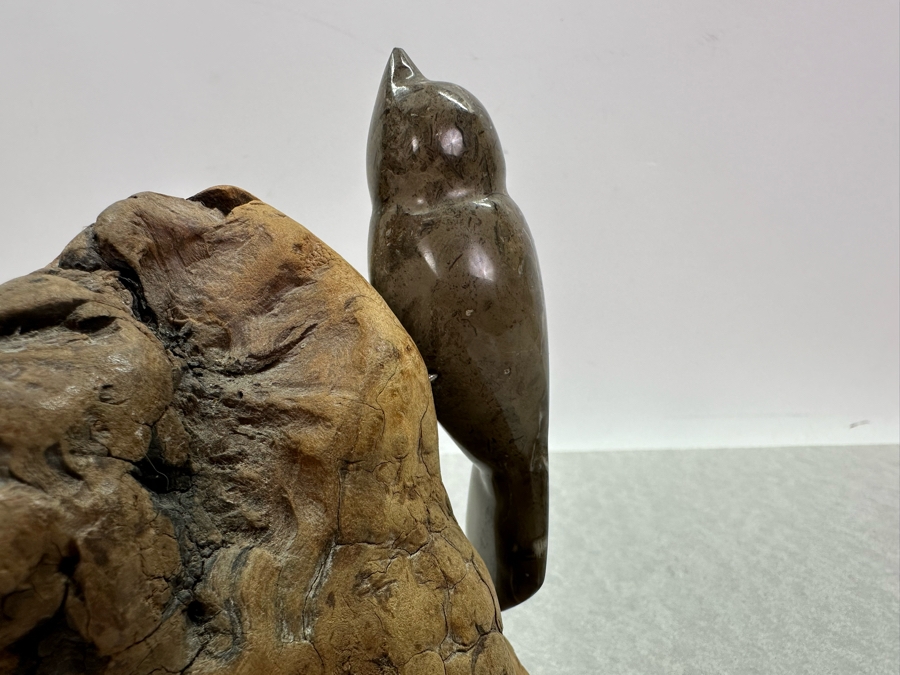 Pair Of Signed Hoselton Canada Animal Figurines And Artist Signed Carved Stone Bird On Driftwood Signed Stiles 5.5'H [Photo 8]