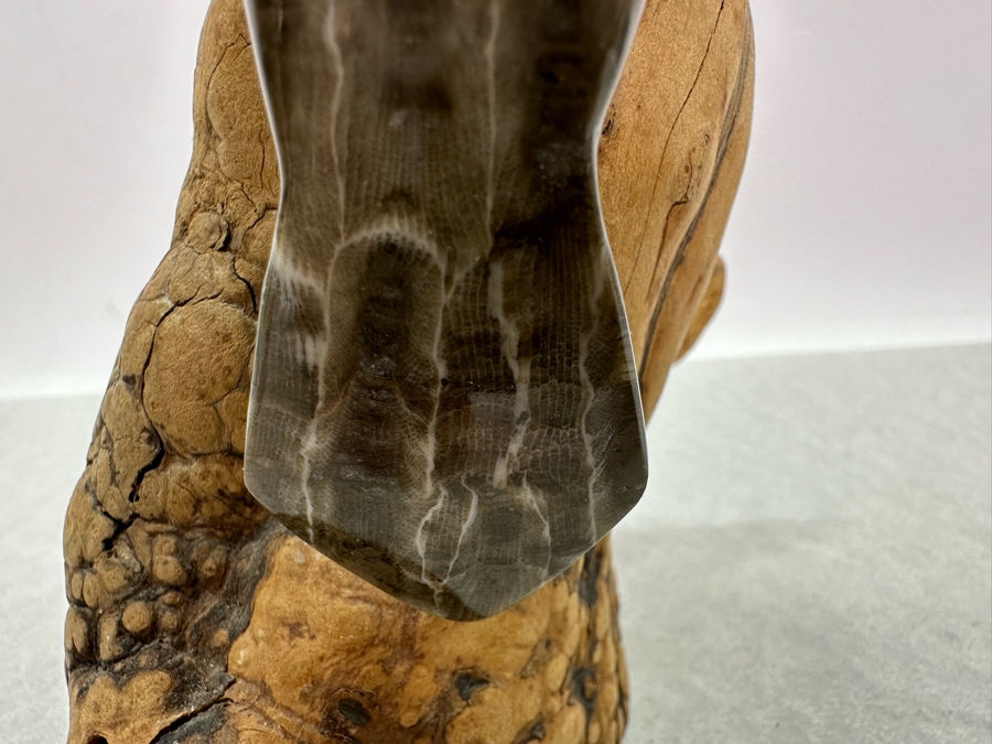 Pair Of Signed Hoselton Canada Animal Figurines And Artist Signed Carved Stone Bird On Driftwood Signed Stiles 5.5'H [Photo 9]