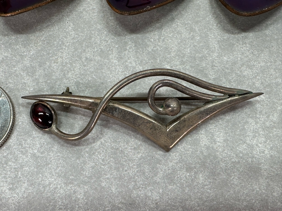 Sterling Silver Brooch Pin And Artist Signed Enamel Bracelet 7'L [Photo 3]