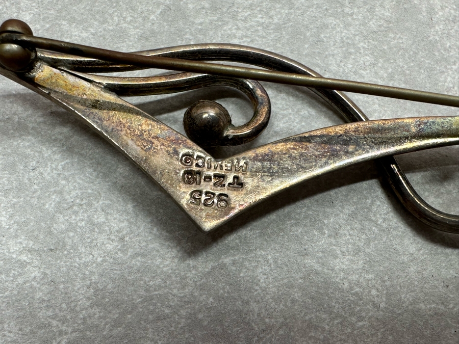 Sterling Silver Brooch Pin And Artist Signed Enamel Bracelet 7'L [Photo 4]