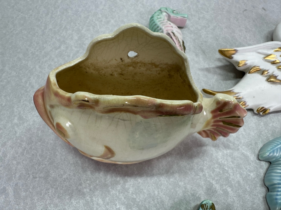 Collection Of Vintage MCM Seahorse, Fish, Tropical Wall Decor & Wall Vases [Photo 4]