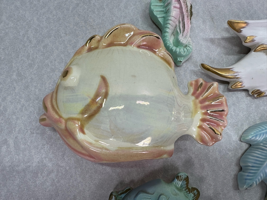 Collection Of Vintage MCM Seahorse, Fish, Tropical Wall Decor & Wall Vases [Photo 3]