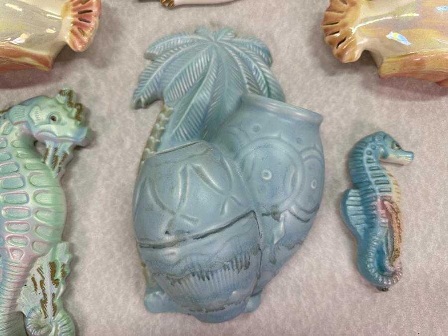 Collection Of Vintage MCM Seahorse, Fish, Tropical Wall Decor & Wall Vases [Photo 2]