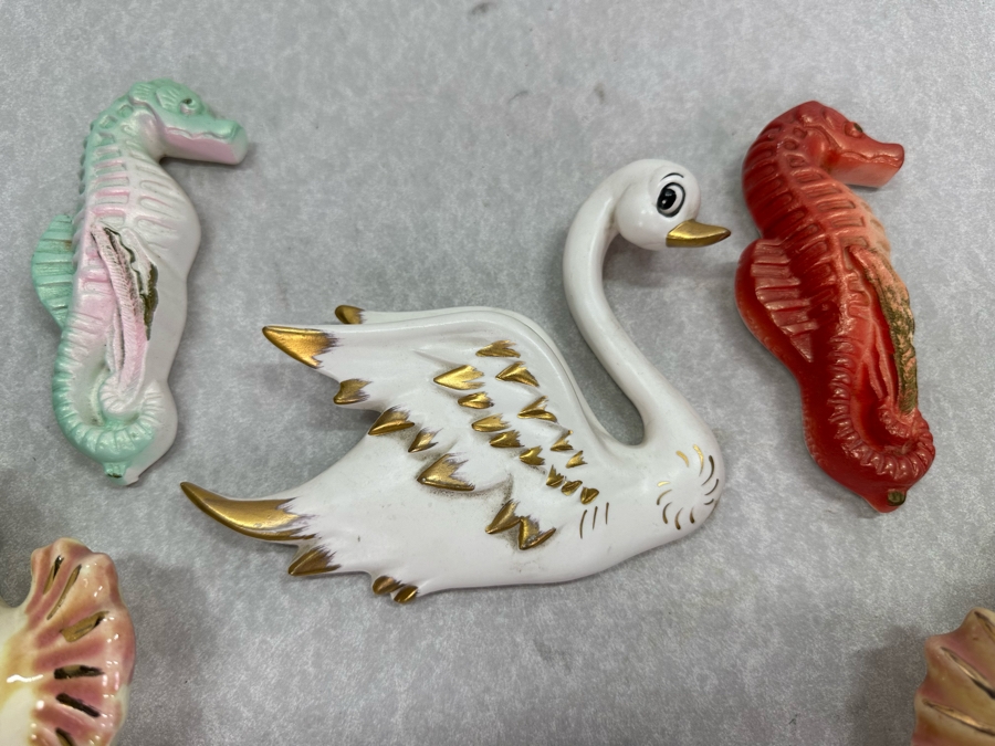 Collection Of Vintage MCM Seahorse, Fish, Tropical Wall Decor & Wall Vases [Photo 8]