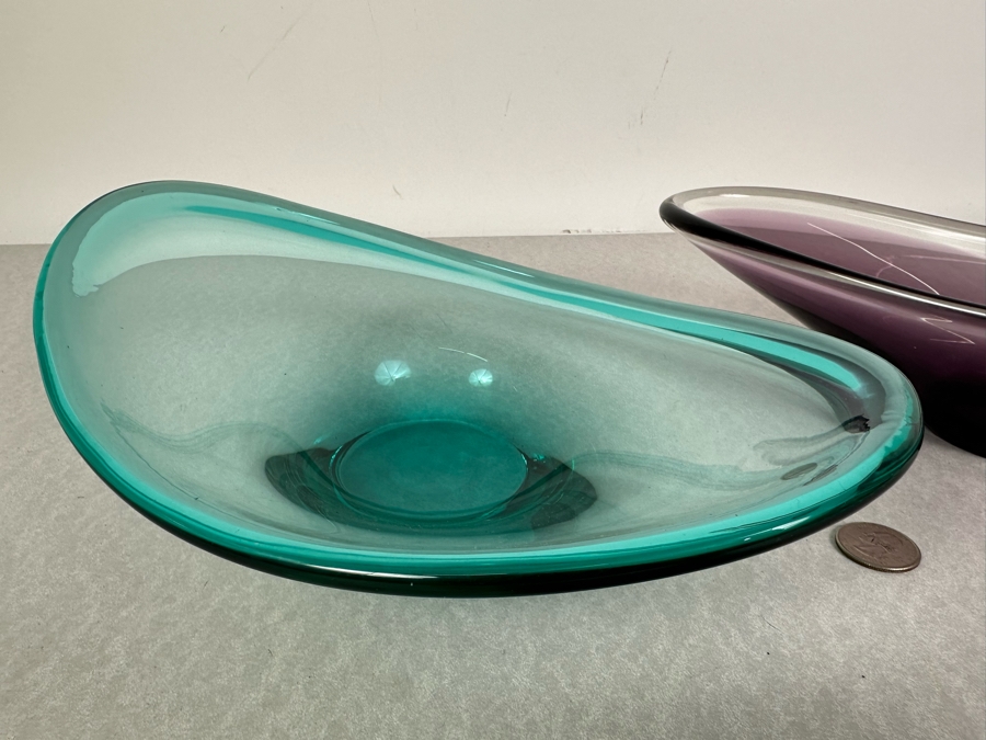 Pair Of Vintage Mid-Century Modern Glass Bowls 10.5W & 12W [Photo 3]