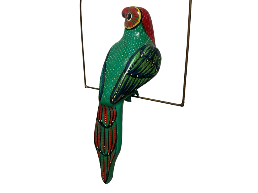 Vintage Hanging Hand Painted Paper Mache Sitting Parrot 25'H [Photo 1]