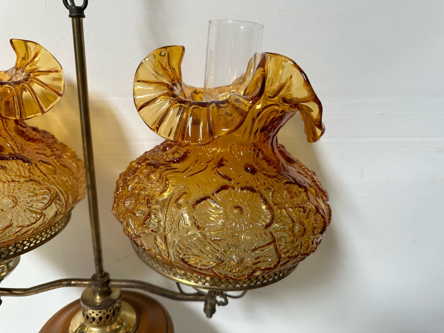 Vintage Hanging Light Fixture With Fenton Glass Amber Poppy Pattern Shades 24'H [Photo 4]