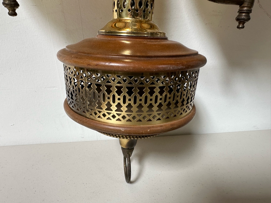 Vintage Hanging Light Fixture With Fenton Glass Amber Poppy Pattern Shades 24'H [Photo 6]