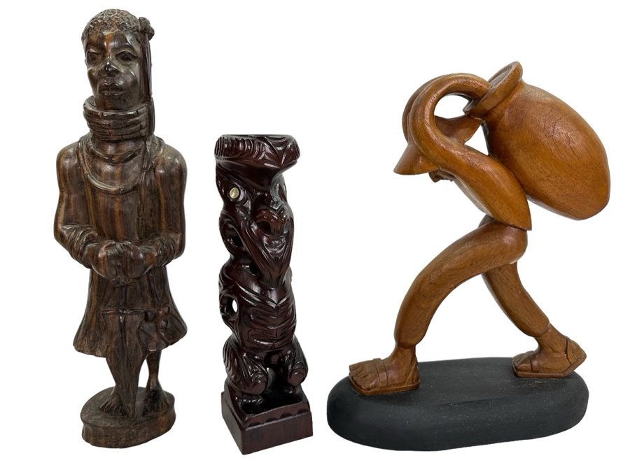 Three Hand Carved Wooden Sculptures 11'H - 14.5'H [Photo 1]