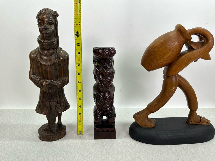 Three Hand Carved Wooden Sculptures 11'H - 14.5'H [Photo 11]