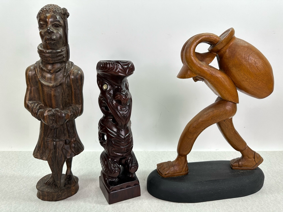 Three Hand Carved Wooden Sculptures 11'H - 14.5'H [Photo 2]