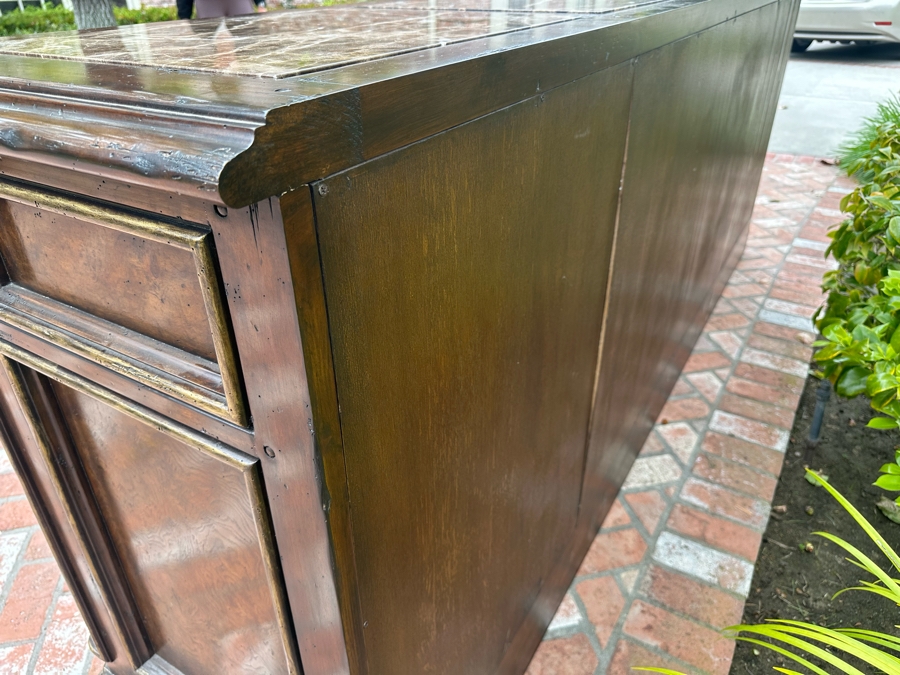 Stunning Marge Carson French Renaissance Style Inset Marble Top Sideboard Buffet Credenza (Note That Center Marble Top Has A Crack - See Photos) 9'W X 2'D X 42'H Estimate $5,000 [Photo 17]