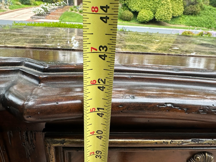 Stunning Marge Carson French Renaissance Style Inset Marble Top Sideboard Buffet Credenza (Note That Center Marble Top Has A Crack - See Photos) 9'W X 2'D X 42'H Estimate $5,000 [Photo 22]