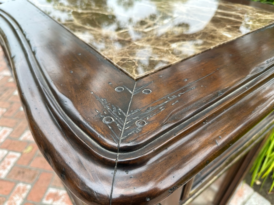 Stunning Marge Carson French Renaissance Style Inset Marble Top Sideboard Buffet Credenza (Note That Center Marble Top Has A Crack - See Photos) 9'W X 2'D X 42'H Estimate $5,000 [Photo 16]