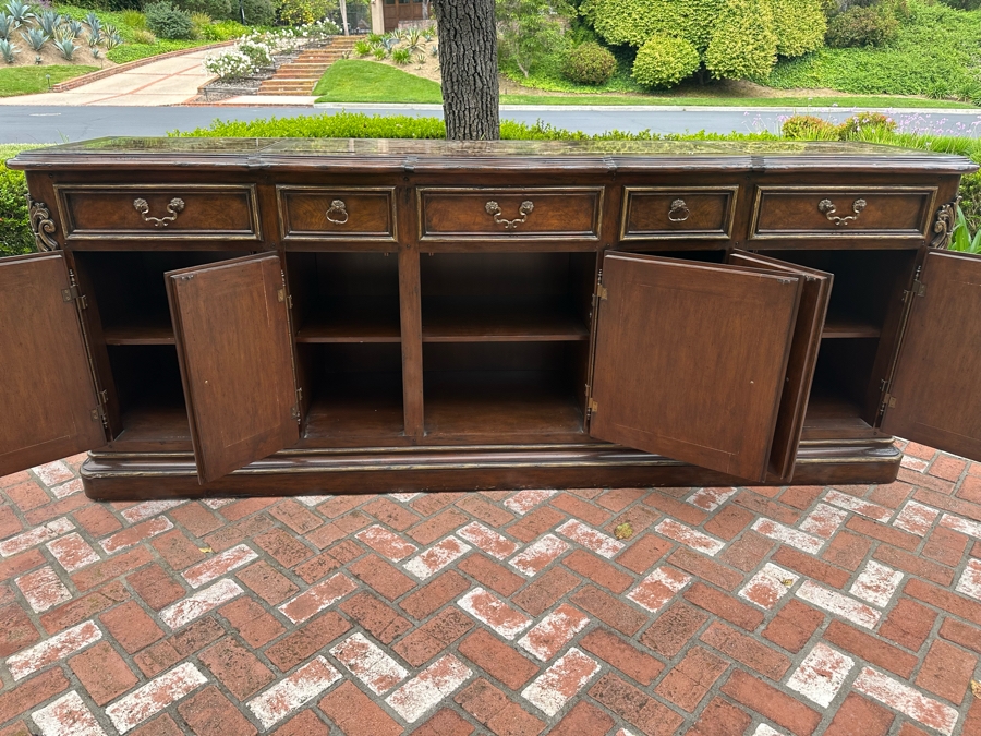 Stunning Marge Carson French Renaissance Style Inset Marble Top Sideboard Buffet Credenza (Note That Center Marble Top Has A Crack - See Photos) 9'W X 2'D X 42'H Estimate $5,000 [Photo 8]