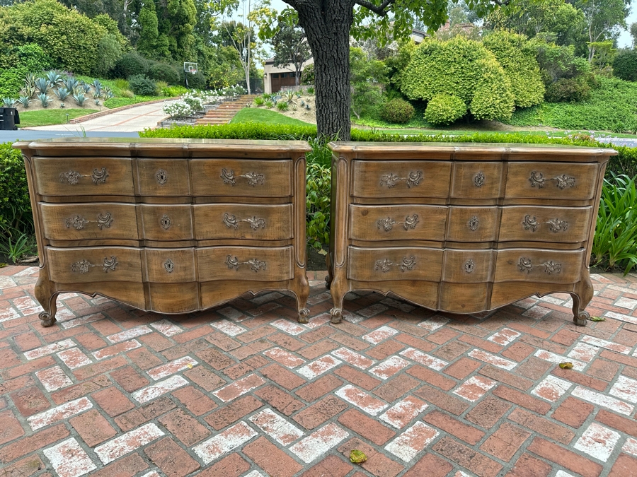 Pair Of Large Kreiss Furniture Serpentine 3-Drawer Chest Of Drawers Nightstands With Lockable Drawers 53.5'W X 24'D X 35'H Estimate $4,000 [Photo 1]
