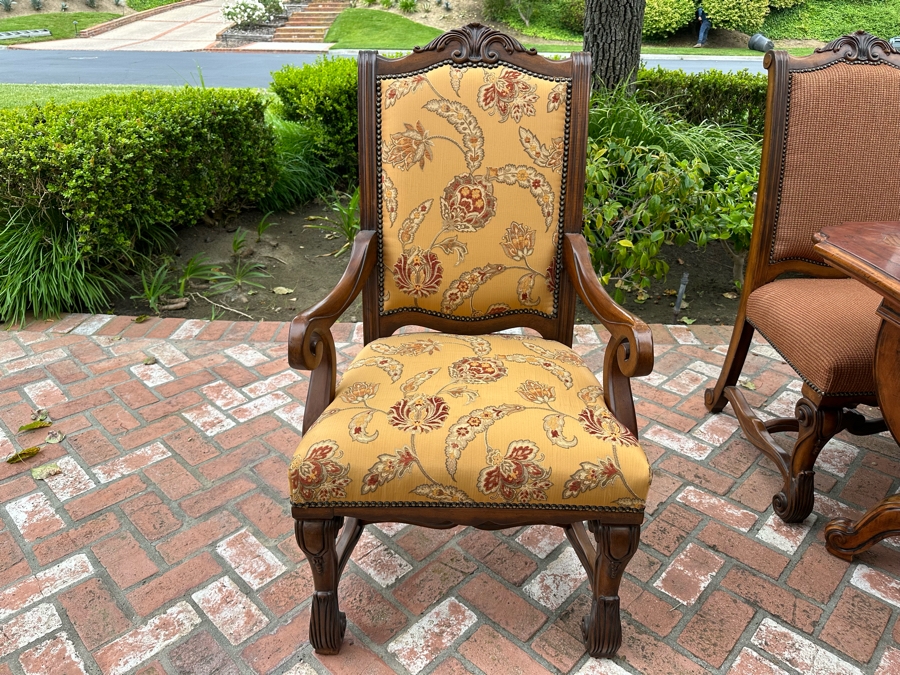 Impressive Henredon Furniture Burl Walnut Marquetry Top Formal Dining Table 92'W X 52'D X 30.5'H With One Leaf 22'W And Six Henredon Dining Chairs And Two Henredon Armchairs (8 Chairs Total) Estimate $10,000+ [Photo 14]