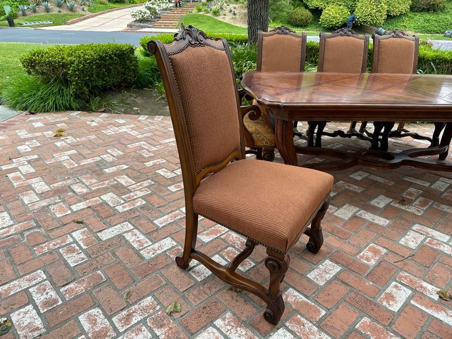 Impressive Henredon Furniture Burl Walnut Marquetry Top Formal Dining Table 92'W X 52'D X 30.5'H With One Leaf 22'W And Six Henredon Dining Chairs And Two Henredon Armchairs (8 Chairs Total) Estimate $10,000+ [Photo 11]