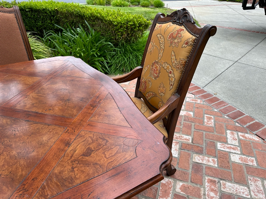 Impressive Henredon Furniture Burl Walnut Marquetry Top Formal Dining Table 92'W X 52'D X 30.5'H With One Leaf 22'W And Six Henredon Dining Chairs And Two Henredon Armchairs (8 Chairs Total) Estimate $10,000+ [Photo 10]