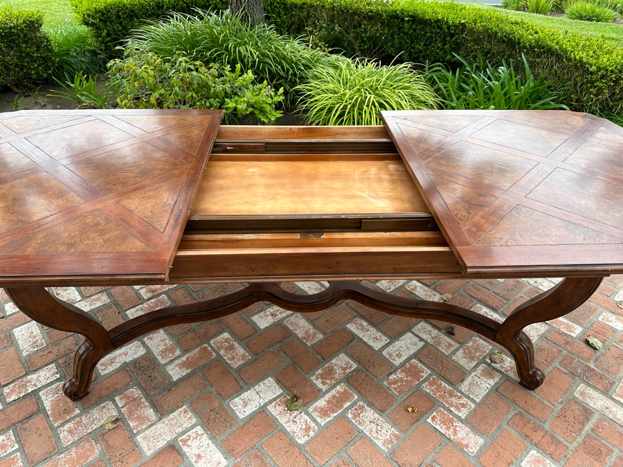 Impressive Henredon Furniture Burl Walnut Marquetry Top Formal Dining Table 92'W X 52'D X 30.5'H With One Leaf 22'W And Six Henredon Dining Chairs And Two Henredon Armchairs (8 Chairs Total) Estimate $10,000+ [Photo 5]