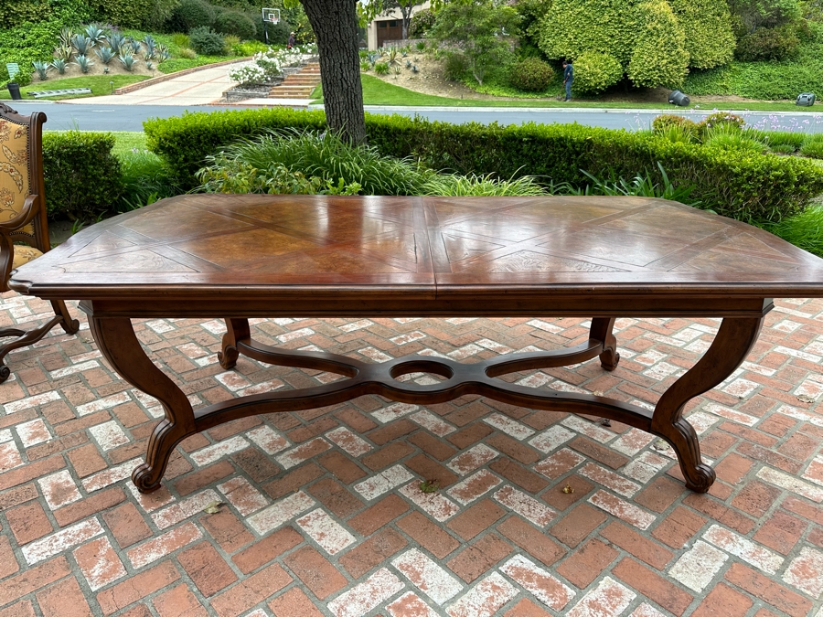 Impressive Henredon Furniture Burl Walnut Marquetry Top Formal Dining Table 92'W X 52'D X 30.5'H With One Leaf 22'W And Six Henredon Dining Chairs And Two Henredon Armchairs (8 Chairs Total) Estimate $10,000+ [Photo 19]