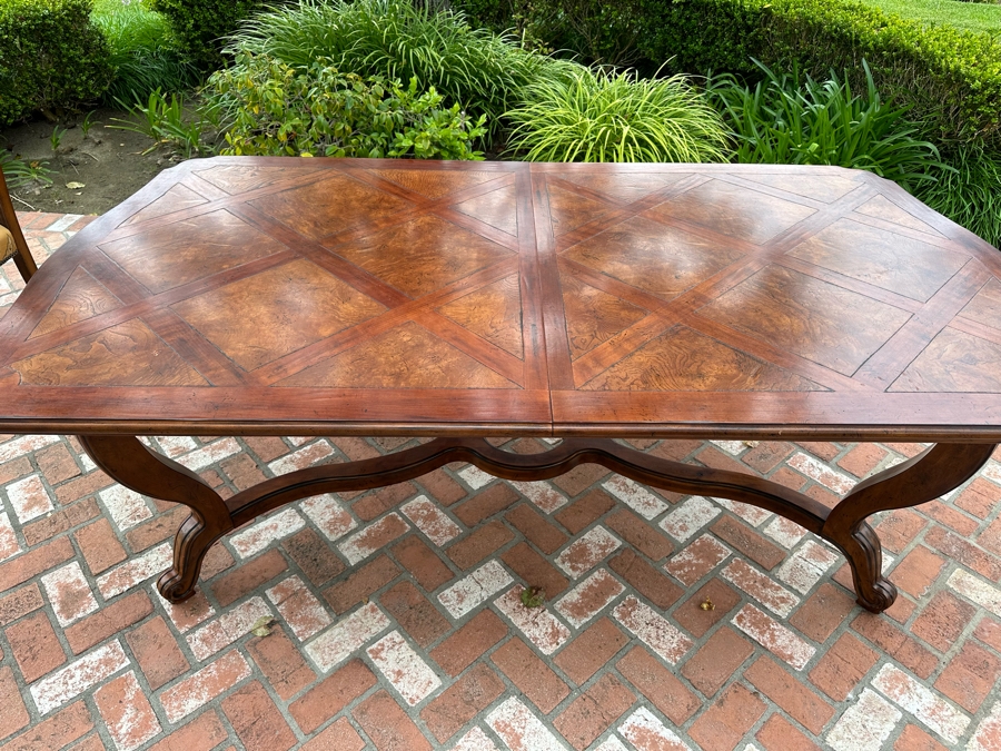 Impressive Henredon Furniture Burl Walnut Marquetry Top Formal Dining Table 92'W X 52'D X 30.5'H With One Leaf 22'W And Six Henredon Dining Chairs And Two Henredon Armchairs (8 Chairs Total) Estimate $10,000+ [Photo 18]