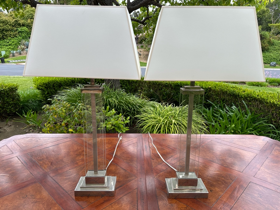 Pair Of Contemporary Glass & Metal Table Lamps 33'H [Photo 1]