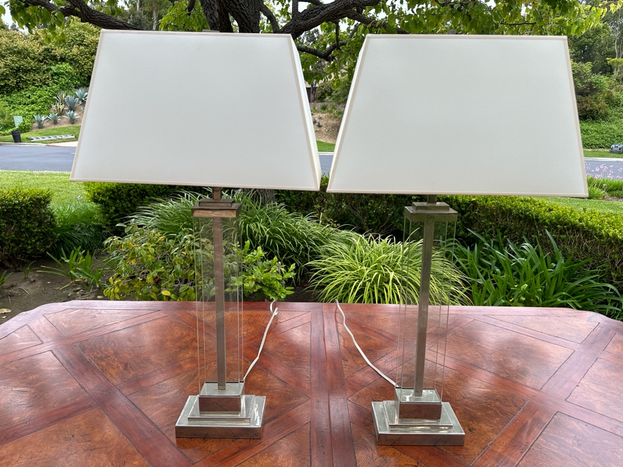 Pair Of Contemporary Glass & Metal Table Lamps 33'H [Photo 2]