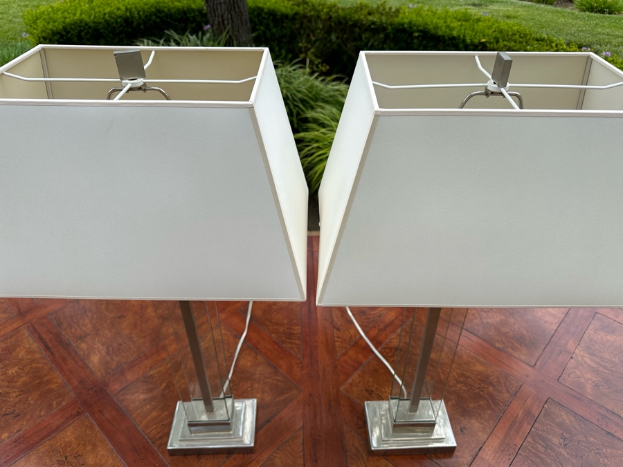 Pair Of Contemporary Glass & Metal Table Lamps 33'H [Photo 5]