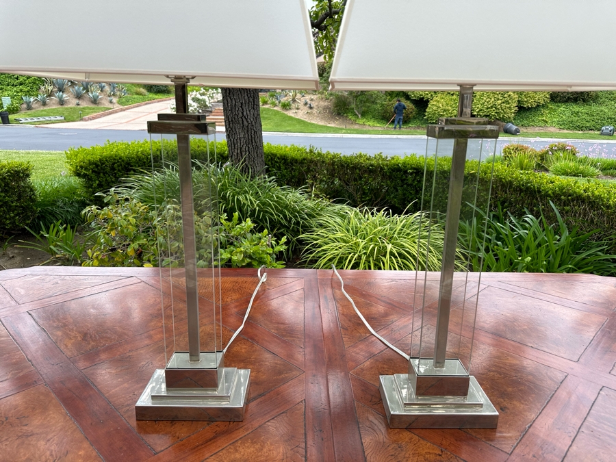 Pair Of Contemporary Glass & Metal Table Lamps 33'H [Photo 3]