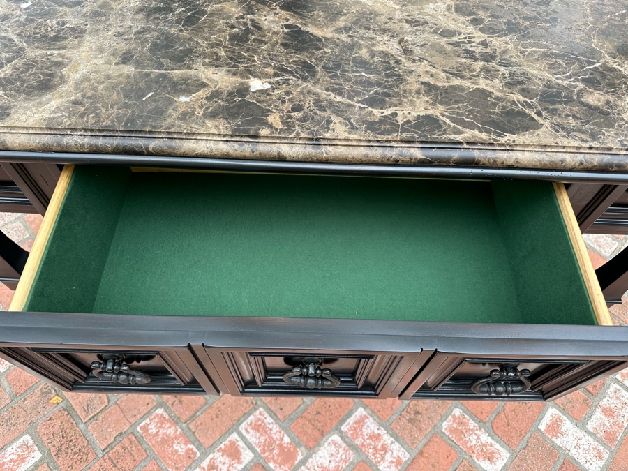 Stanley Furniture Marble Top Sideboard Server With Felt Lined Silverware Drawers 67'W X 21'D X 40'H [Photo 6]