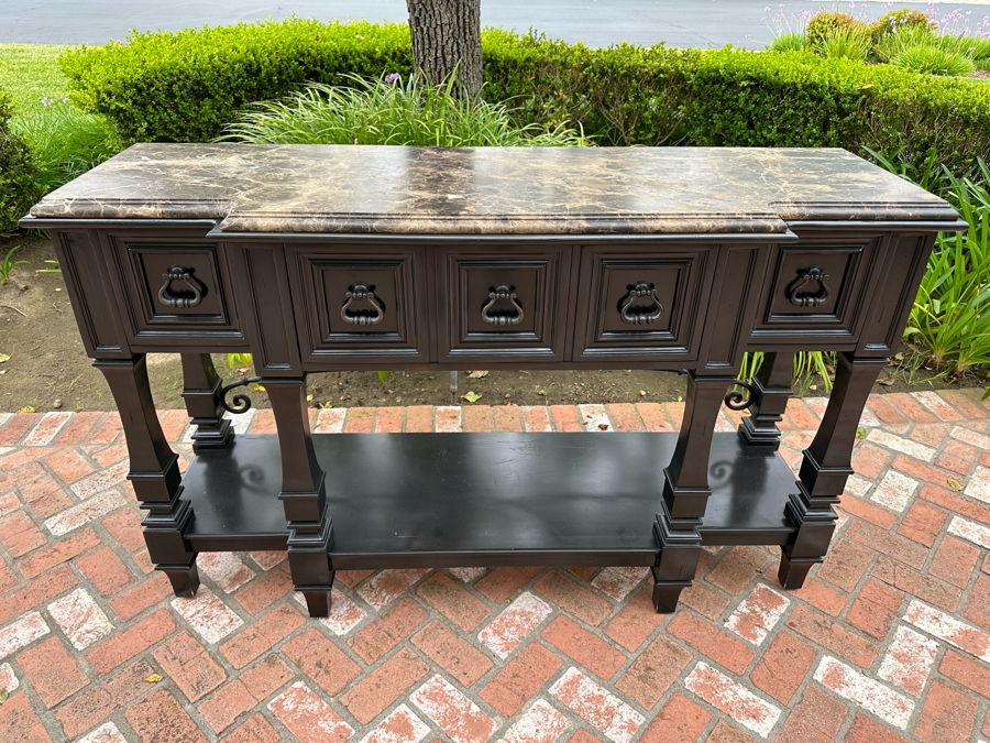 Stanley Furniture Marble Top Sideboard Server With Felt Lined Silverware Drawers 67'W X 21'D X 40'H [Photo 2]