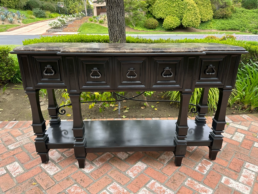 Stanley Furniture Marble Top Sideboard Server With Felt Lined Silverware Drawers 67'W X 21'D X 40'H [Photo 4]